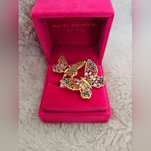 KURT GEIGER LONDON Rainbow Butterfly Cocktail Ring W/ free bangle bracelet